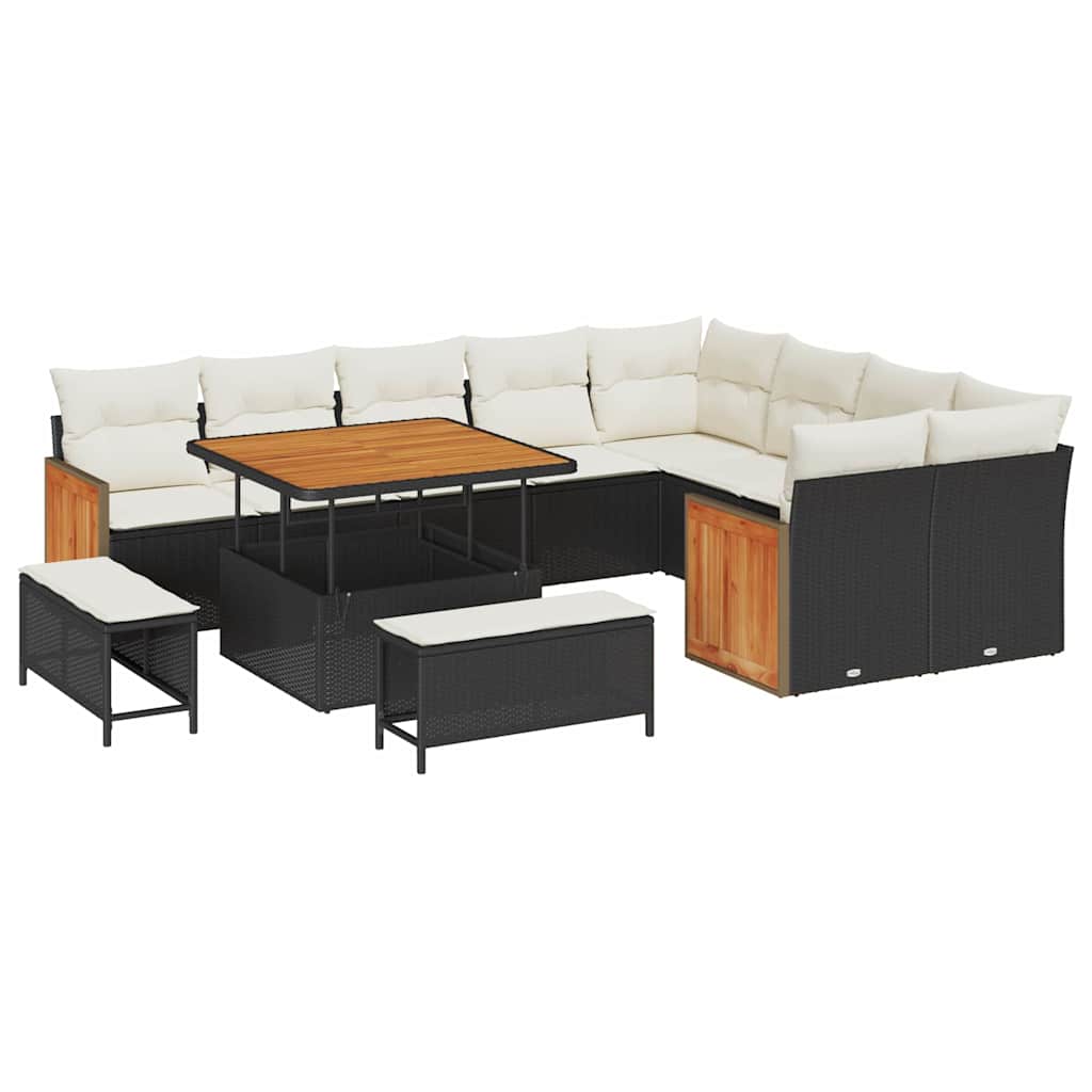 Garten-Sofa-Set 12 pcs Schwarz und Creme 100 x 100 x 71 cm